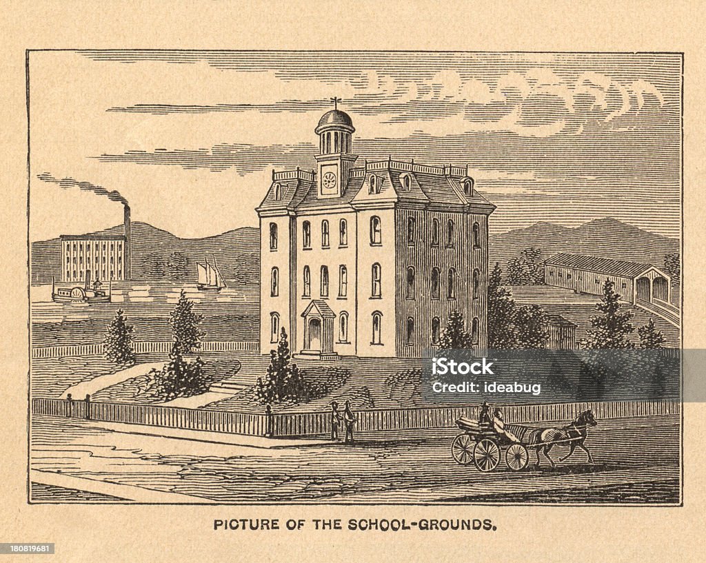 オールドイラストレーションの学校の敷地、1800 年代から - 分校のロイヤリティフリーストックイラストレーション