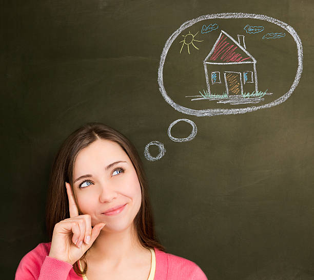 istock Young woman dreaming about new house 180820105
