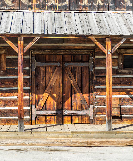 Weathered doorway to a old western building stock photo