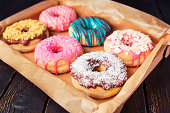 Fresh homemade donuts with various toppings