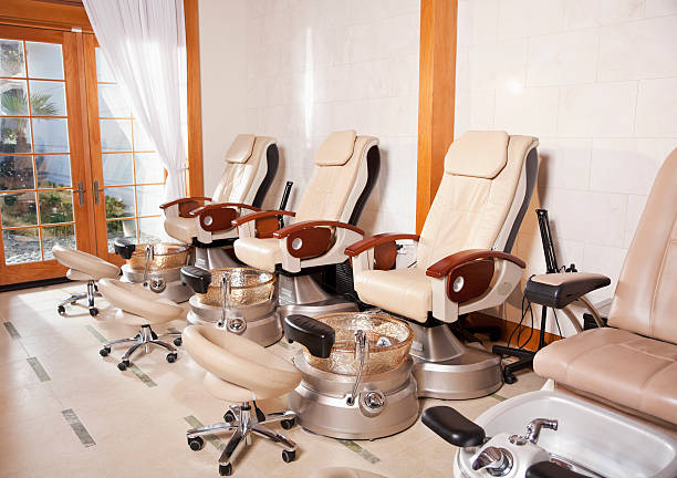 Pedicure Stations At Nail Salon Stock Photo - Download Image Now - Pedicure,  Nail Salon, Chair - iStock