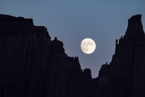 Full moon at Fisher Towers
