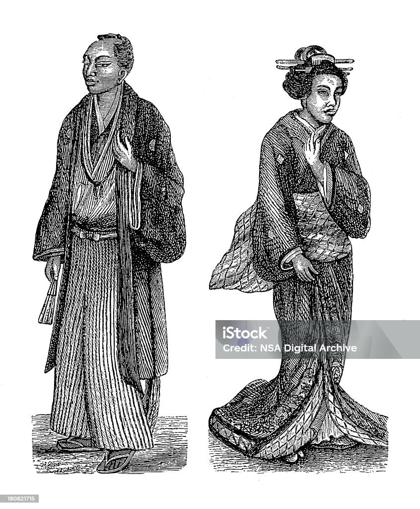 Madera antiguo pueblo japonés (grabado) - Ilustración de stock de Adulto libre de derechos