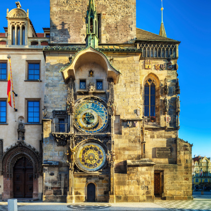 The Prague astronomical clock (Prague orloj) at the Old Town Square in Prague, Czech Republic.