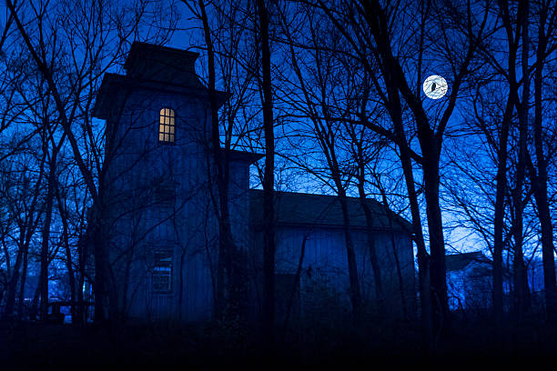istock Haunted Mansion With Full Moon Is Great Halloween Background 180822440