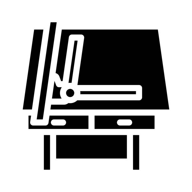 szkicowanie stołu architektonicznego drafter glif, ikona, ilustracja wektorowa - drafting computer architect office worker stock illustrations