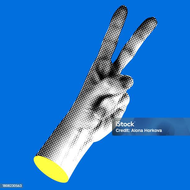 Handheld Sign Halftone Retro Halftone Hand Gestures Peace Sign Stock Illustration - Download ...