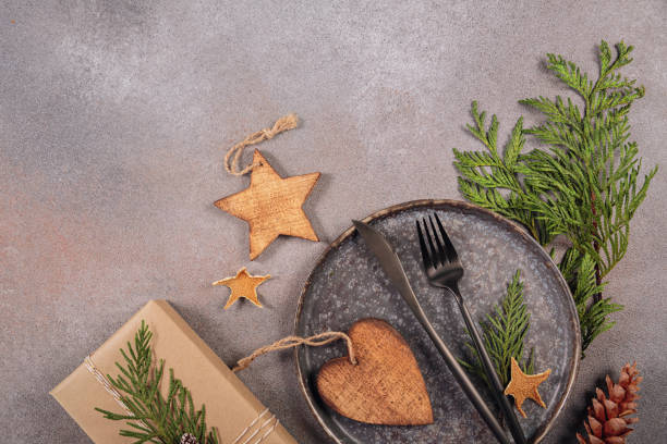 istock Winter holiday table setting with Christmas decor 1808230568