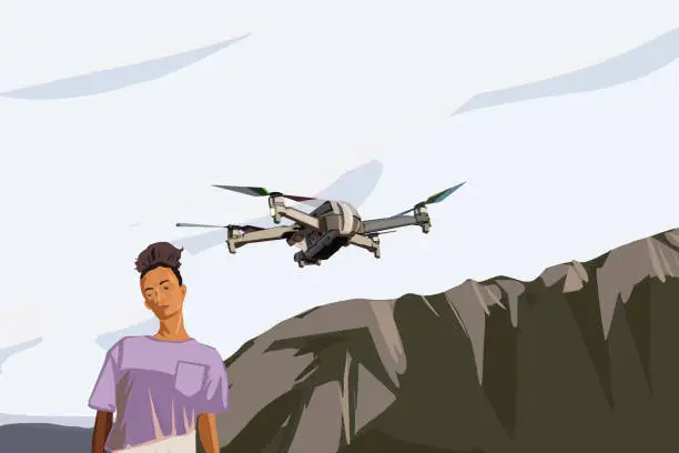 Vector illustration of Drone Filming Beauty Pose