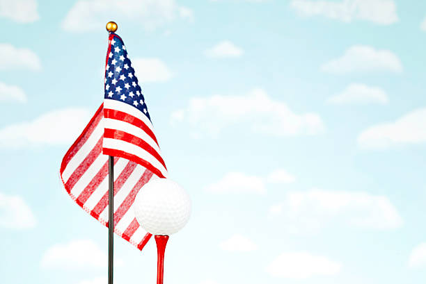 istock American Flag with White Golf Ball on Red Tee 180823346