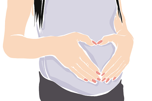 Vector of Pregnant woman holding her belly