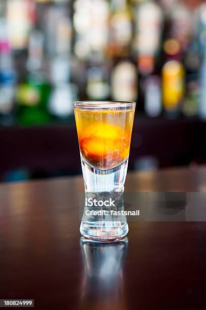 Prairie Oyster Cocktail On The Classic Black Bar Table Stock Photo - Download Image Now