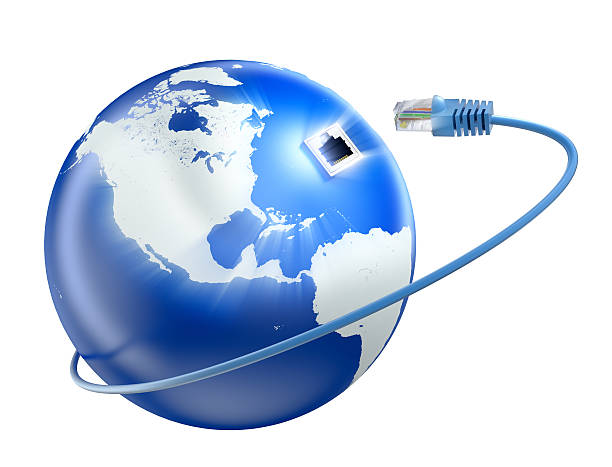 erde und ethernet-kabel-isoliert mit clipping path - www globe internet earth stock-fotos und bilder