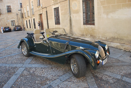July 7, 2023, Madrid (Spain). The Morgan Plus 8 is a sports car built by British car maker Morgan from 1968 to 2004 and again in revised form between 2012 and 2018.
