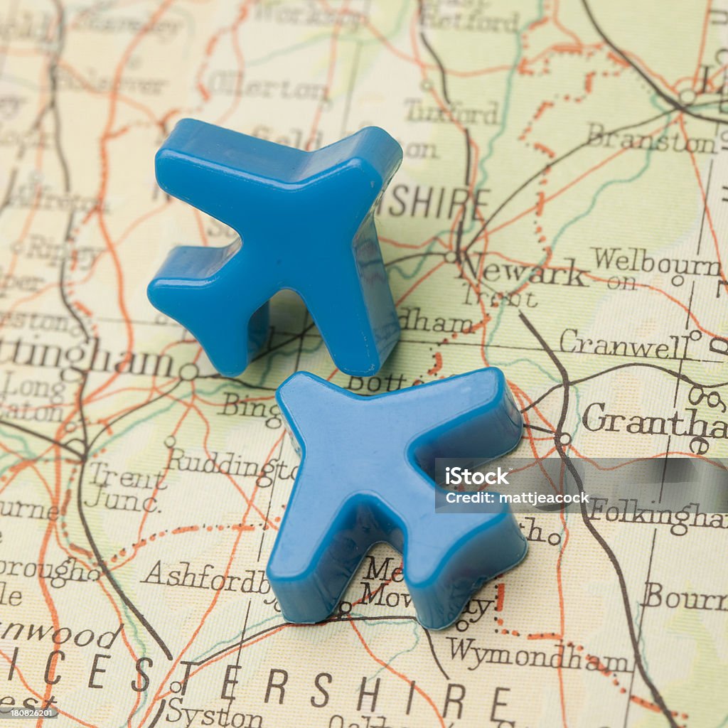 Travel destination Airplane push pin in a map Air Vehicle Stock Photo