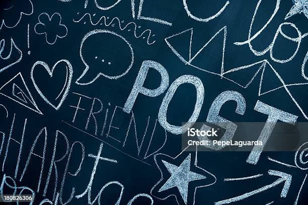 Social Network On Blackboard Stock Illustration - Download Image Now - 'at' Symbol, Chalk - Art Equipment, Chalk Drawing