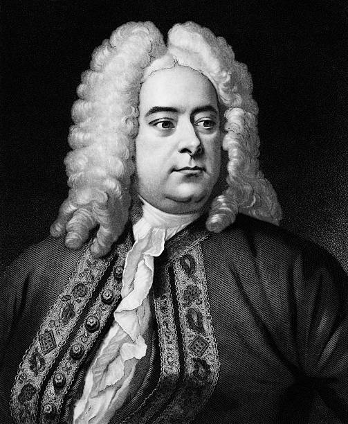 George Handel,british baroque composer Engraving of George Frideric Handel (1685-1759) (German: Georg Friedrich Händel),was a German-born British Baroque composer, famous for his operas, oratorios, anthems and organ concertos. classical music photos stock illustrations