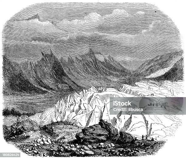 Античный Иллюстрация Swiss Glacier — стоковая векторная графика и другие изображения на тему Антиквариат - Антиквариат, Без людей, Белый фон