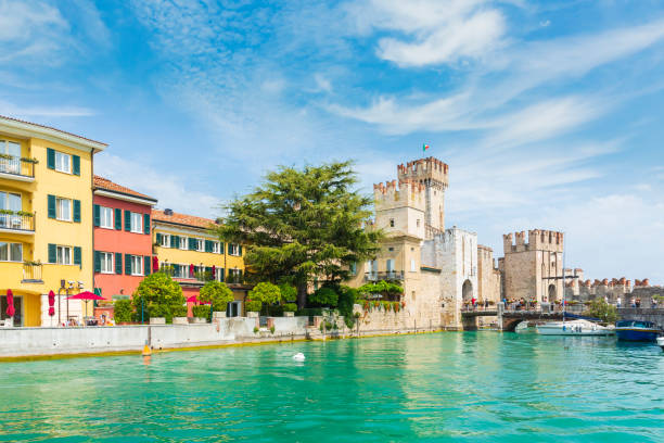 Sirmione Lombardy, Italy - August 20 2019 - Tourists visiting the popular historic attraction stock photo