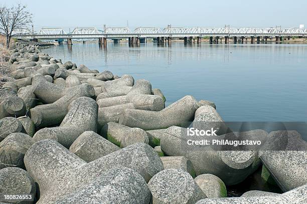 Calcestruzzo Tetrapods Fodera Riva Del Fiume In Giappone - Fotografie stock e altre immagini di Acqua