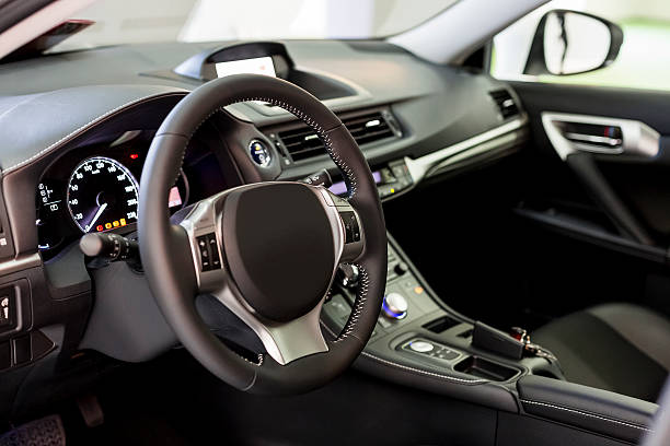car interior - steering wheel car symbol control stock-fotos und bilder