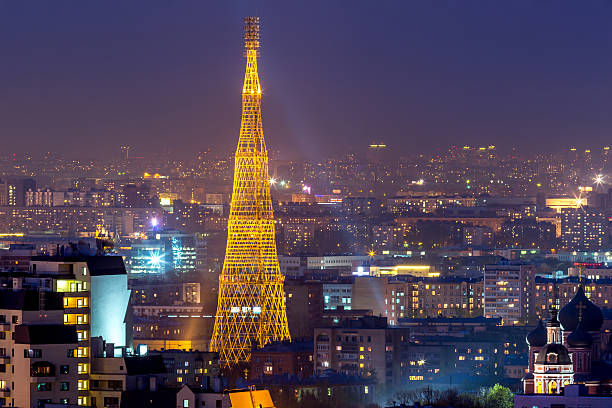 istock Shukhov communication tower with night illumination 180827296