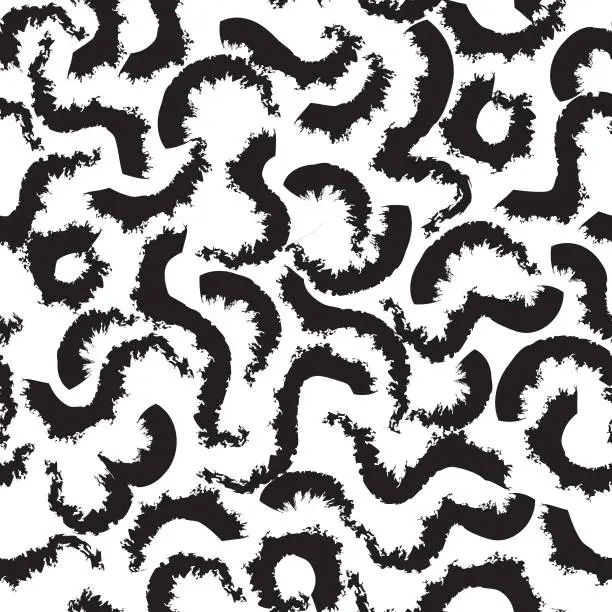 Vector illustration of Minimalist bold curvy line seamless pattern. Abstract trendy print with swirl paint brush stroke lines. Artistic stylish vector template for seamless background design. Chaotic ink brush scribbles decorative texture