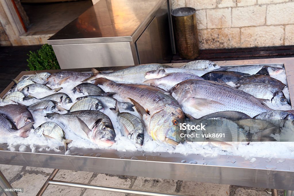 さまざまなホワイトの魚むき出しのレストランで - カラー画像のロイヤリティフリーストックフォト