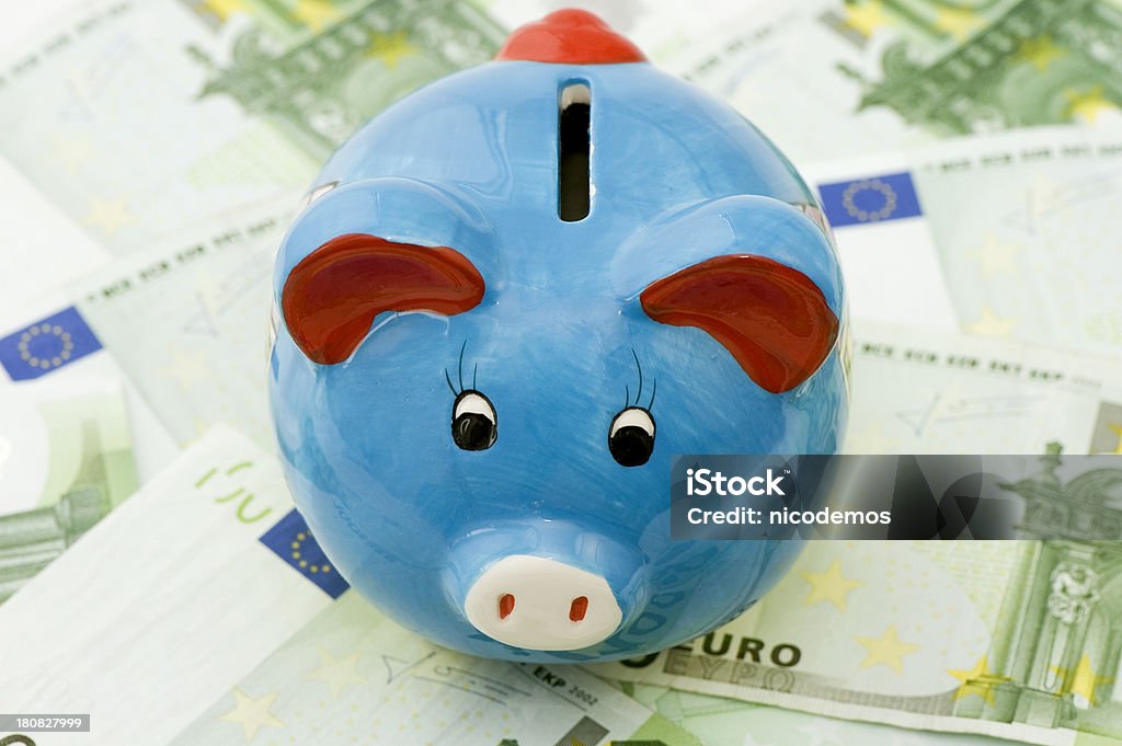 piggybank sitting on 100 euro banknote background "Close-up of a piggybank sitting on 100 euro banknote background.Concept for money saving, bank accont, wealth, capital, savings, successfully saving." Backgrounds Stock Photo