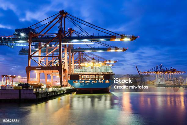 Containerterminal In The Harbour Stock Photo - Download Image Now - Cargo Container, Hamburg - Germany, Canal