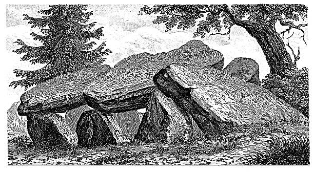 illustrations, cliparts, dessins animés et icônes de dolmen de la basse-saxe (gravure en bois antique) - grave dolmen tomb cemetery