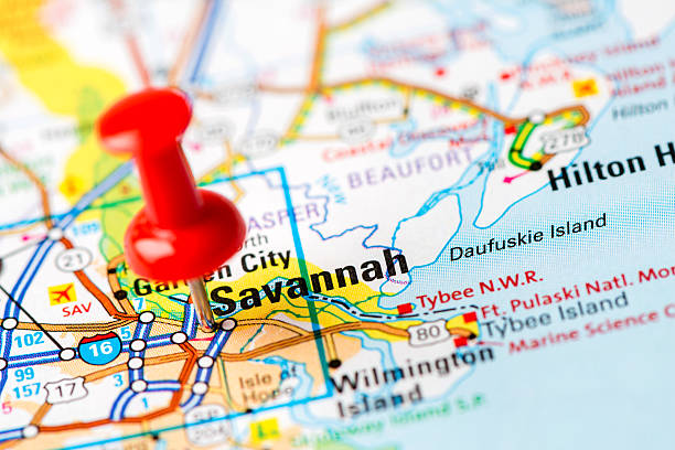 istock US capital cities on map series: Savannah, georgia 180829938