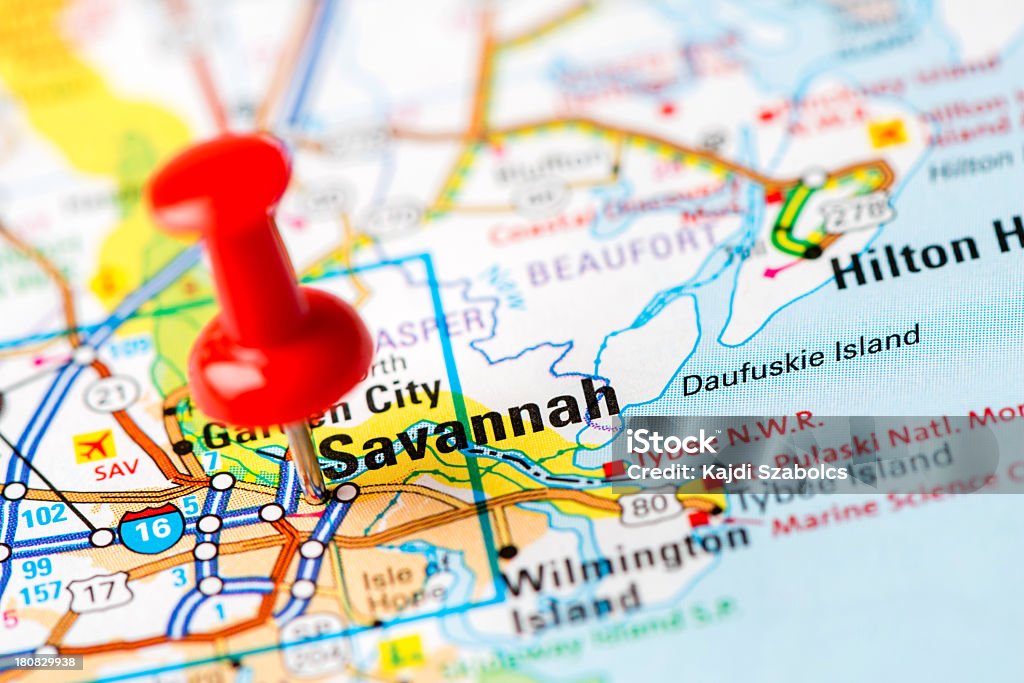 Nós Capitais internacionais no mapa série: Savannah, Geórgia - Royalty-free Mapa Foto de stock