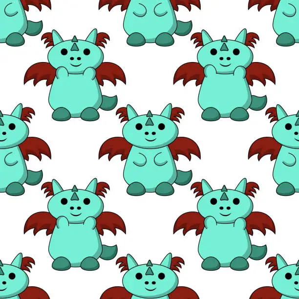 Vector illustration of Seamless pattern with cute adorable dragon