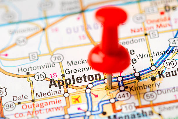 istock US capital cities on map series: Appleton, Wisconsin, WI 180830147