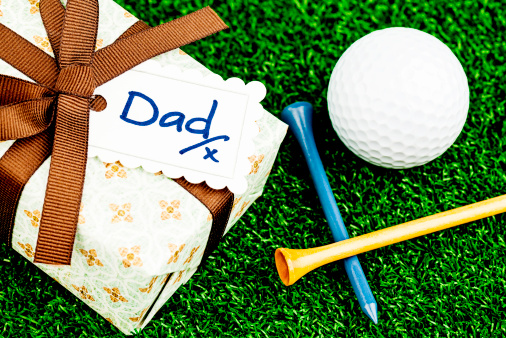 Father's Day or birthday gift with golf ball and tees.