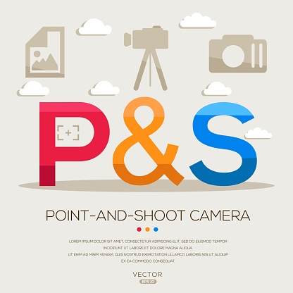 P and S Point-and-shoot camera, letters and icons, and vector illustration.
