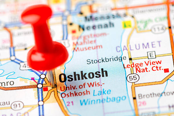 US capital cities on map series: Oshkosh, Wisconsin, WI