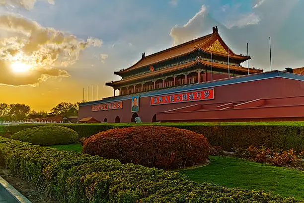 "Tiananmen, Gate of Heavenly Peace under sunset, Beijing, China"