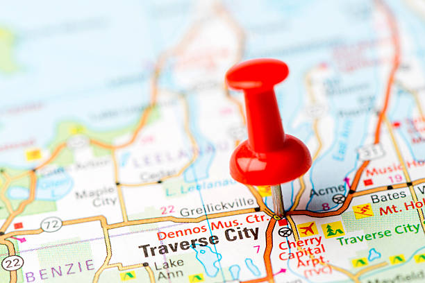 istock US capital cities on map series: Traverse City, MI 180833312