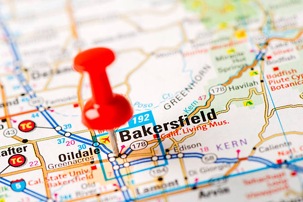 istock US capital cities on map series: Bakersfield, CA 180834185