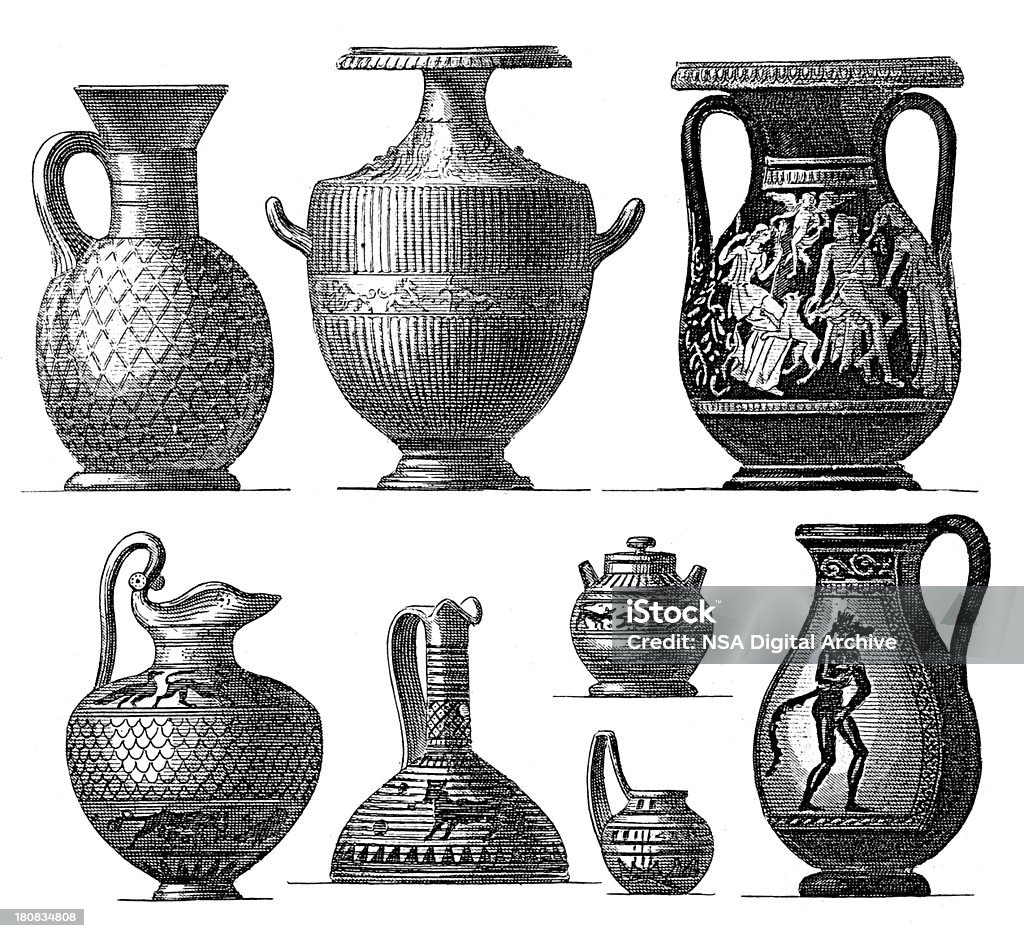 Greco in legno antico vasi (incisione) - Illustrazione stock royalty-free di Incisione - Oggetto creato dall'uomo