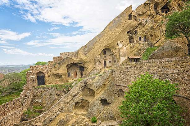 David Gareja monastery David Gareja monastery is rock-hewn Orthodox monastery in the Kakheti region. It is located in half-desert slopes of Mount Gareja. It is on the border of Georgia and Azerbaijan. kakheti georgia stock pictures, royalty-free photos & images
