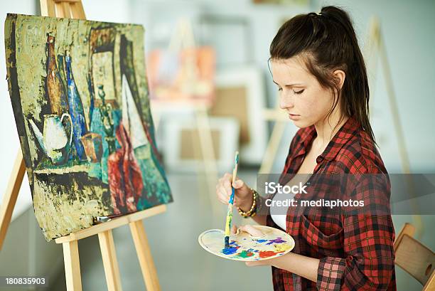 Artist Painting Stock Photo - Download Image Now - 20-24 Years, Adult, Adults Only