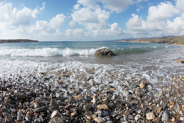rough lonely pebble  blue mediterranean Lara Beach  Cyprus