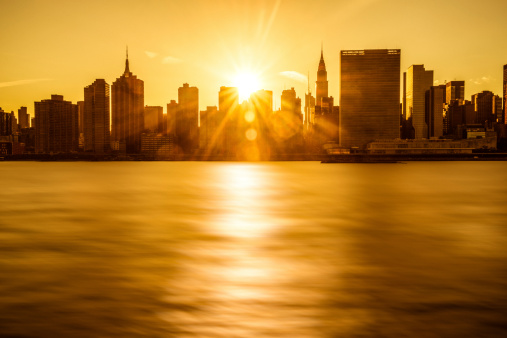 New York City Skyline at sunset. United States.