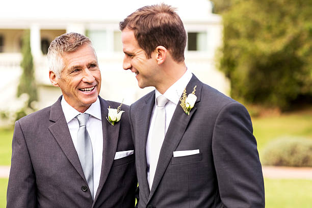 istock Happy Groom And Father In Garden 180836650