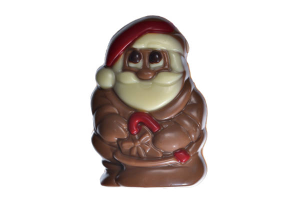 Chocolate Santa Claus isolated on white background. Decorated milk chocolate