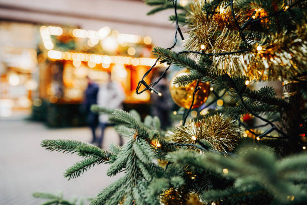 istock Christmas fir tree decorations with baubles. New Year celebration concept. 1808369212