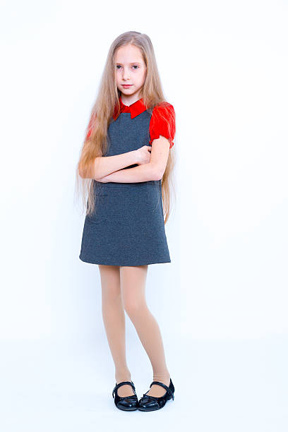 shy little girl on white